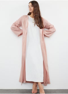 trendyol Dusty Rose Shiny Fabric with Pearl Detail Woven Cap & Abaya & Abaya TCTSS24KF00054  - Image 2