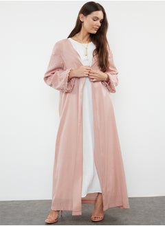 trendyol Dusty Rose Shiny Fabric with Pearl Detail Woven Cap & Abaya & Abaya TCTSS24KF00054  - Image 1