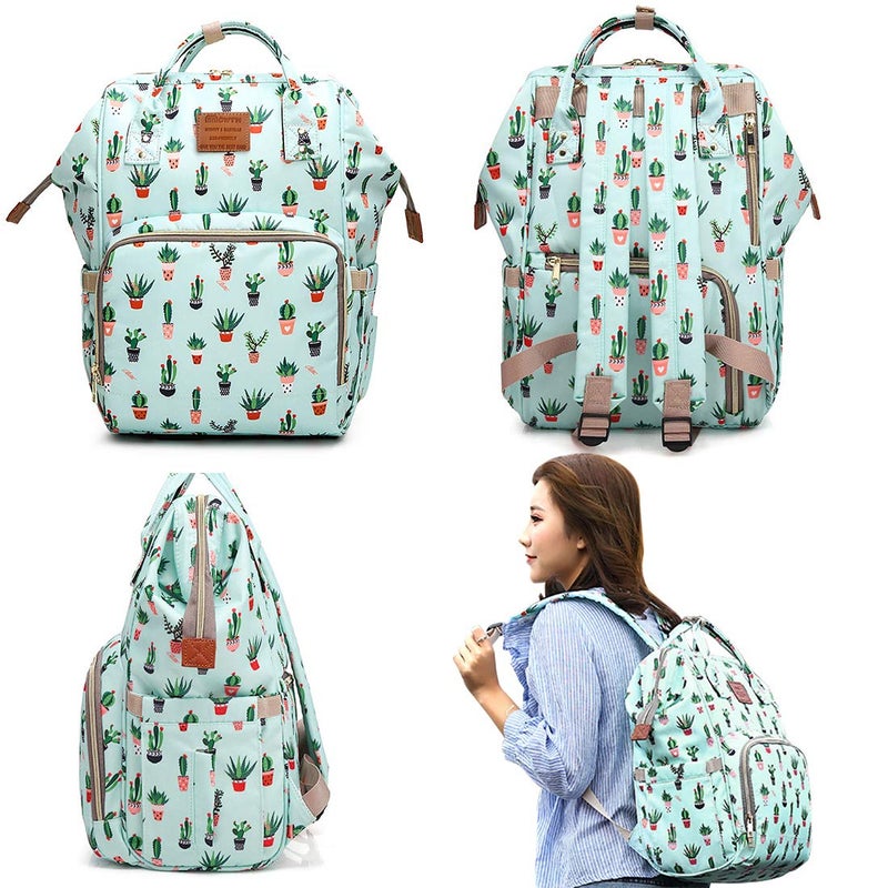 MCWTH Cactus Green Diaper Bag Backpack Set for Baby Girls Mom, Large Bags with Nappy Pouch Stroller Straps - Image 3