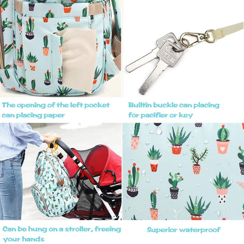 MCWTH Cactus Green Diaper Bag Backpack Set for Baby Girls Mom, Large Bags with Nappy Pouch Stroller Straps - Image 5