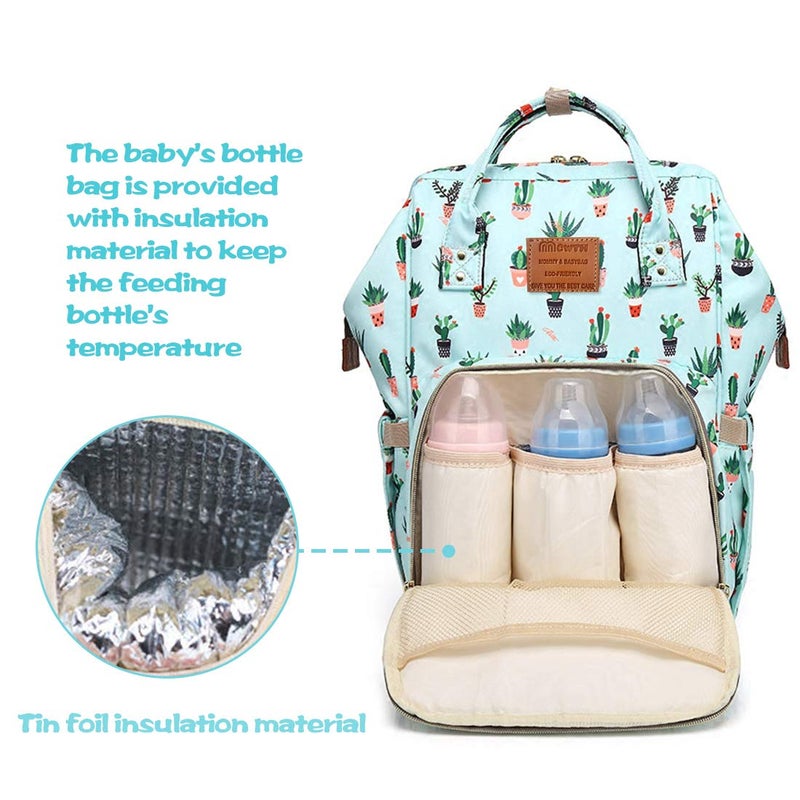 MCWTH Cactus Green Diaper Bag Backpack Set for Baby Girls Mom, Large Bags with Nappy Pouch Stroller Straps - Image 2