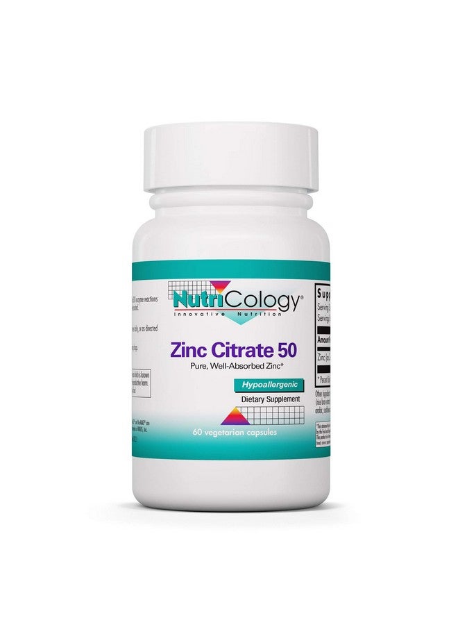 Nutricology Zinc Citrate Supplement - Zinc for Men & Women, Immune Support, Pure, Well-Absorbed, Well-Tolerated, Trace Mineral, 50mg Vegetarian Capsules - 60 Count - Image 1
