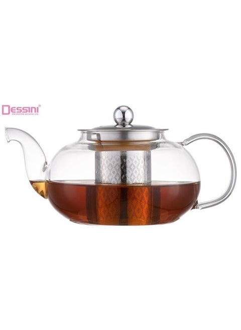 Dessini 1000ml Glass Heat Resistant Teapot , Borosilicate Tea Kettle with Removable Infuser Strainer for Microwavable and Stovetop KD520