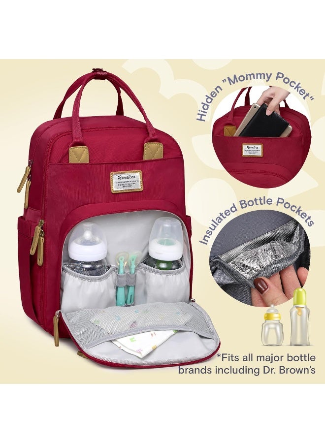 RUVALINO Diaper Bag Backpack, Multifunction Travel Pack Maternity Baby Changing Bags, Large Capacity, Waterproof, Purplish Red - Image 2
