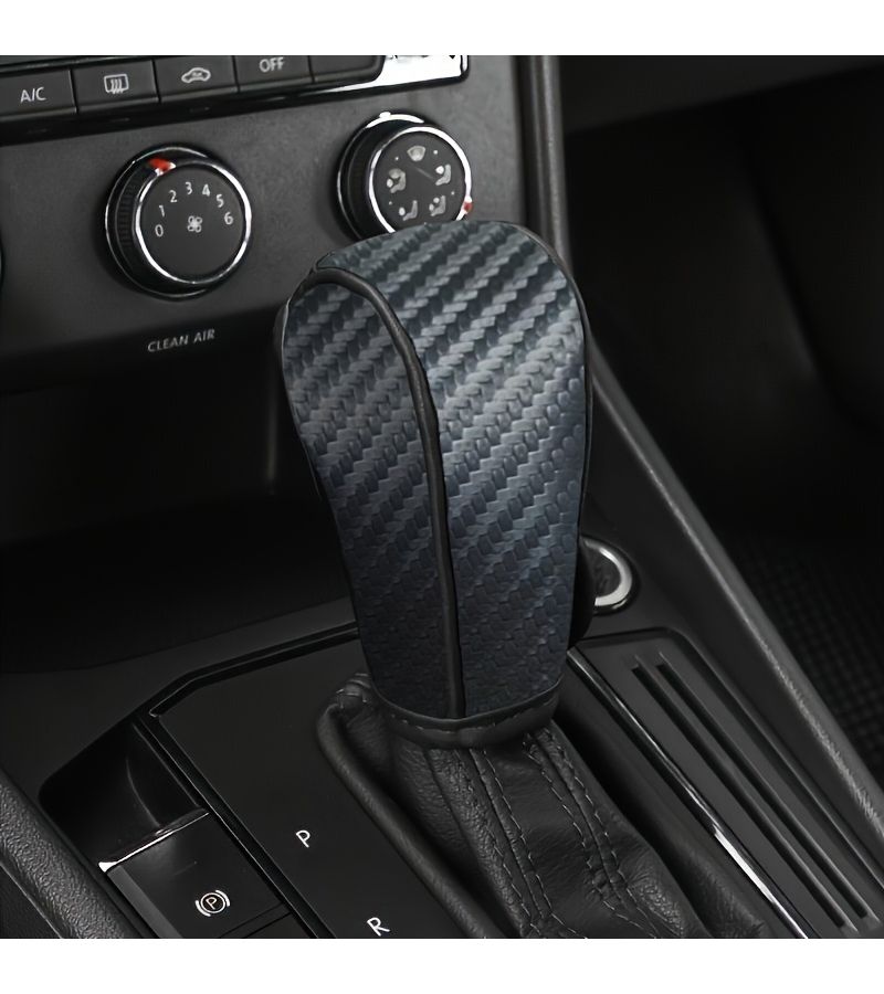 Natural Black Carbon Fiber Texture Faux Leather Gear Shift Cover for Automatic Cars - Image 5