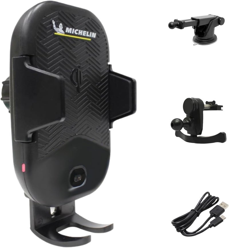 MICHELIN 33368 Wireless Car Phone Holder | Smart Smartphone Cradle | 15W Fast Charging Qi Certified | Infrared Automatic Clamping Dashboard Windshield Mount | Power Capacitor | Smart Device Accessory - Image 1