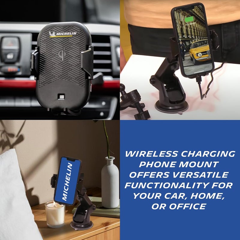 MICHELIN 33368 Wireless Car Phone Holder | Smart Smartphone Cradle | 15W Fast Charging Qi Certified | Infrared Automatic Clamping Dashboard Windshield Mount | Power Capacitor | Smart Device Accessory - Image 4