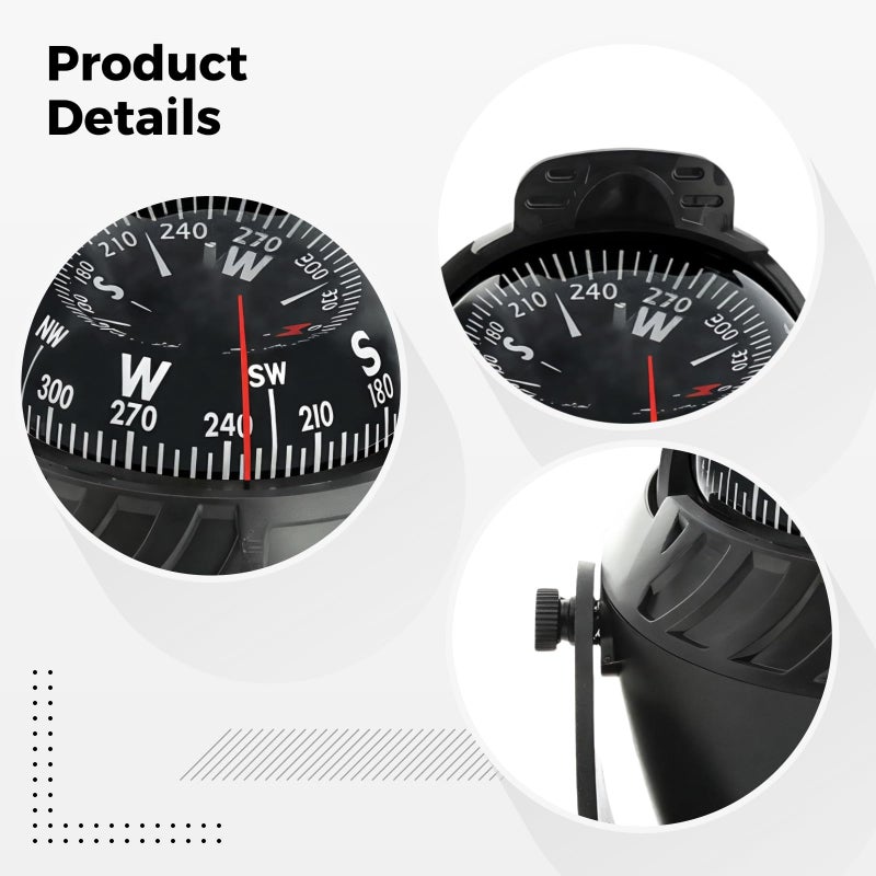 Mountable Dashboard Compass for Car and Boat with Metal Plastic Casing Navigation Guide - Image 3