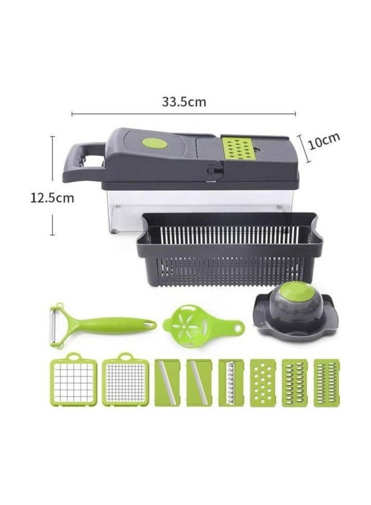 16 in 1 Multifunctional Professional Vegetable Onion Grater - Includes 8 Stainless Steel Blades to Easily Chop Vegetables, Onions, and Fruits, Comes with Storage Container and Cleaning Accessories, Perfect for Cutting Potato Chips and Preparing Meals in Different Shapes, Handheld Kitchen Tool to Meet All Your Cooking Needs - Potato Chips Grater and Slicer