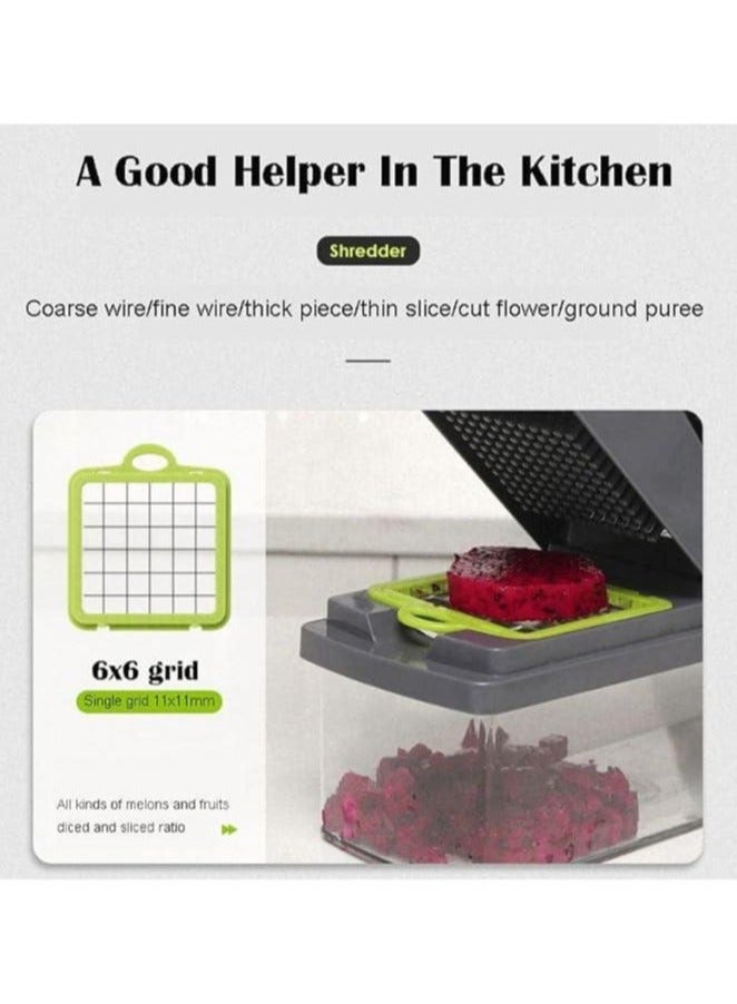 16 in 1 Multifunctional Professional Vegetable Onion Grater - Includes 8 Stainless Steel Blades to Easily Chop Vegetables, Onions, and Fruits, Comes with Storage Container and Cleaning Accessories, Perfect for Cutting Potato Chips and Preparing Meals in Different Shapes, Handheld Kitchen Tool to Meet All Your Cooking Needs - Potato Chips Grater and Slicer