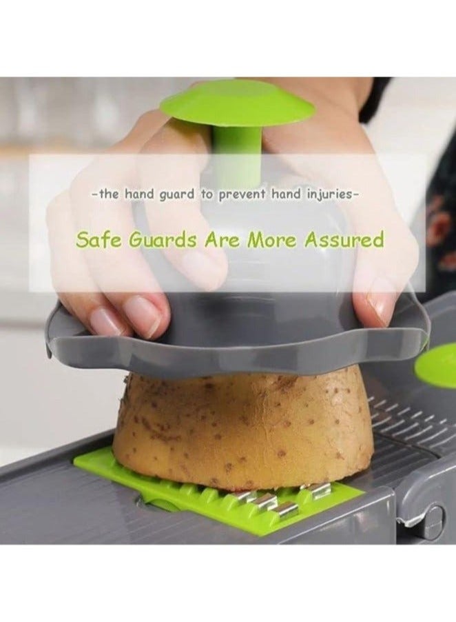 16 in 1 Multifunctional Professional Vegetable Onion Grater - Includes 8 Stainless Steel Blades to Easily Chop Vegetables, Onions, and Fruits, Comes with Storage Container and Cleaning Accessories, Perfect for Cutting Potato Chips and Preparing Meals in Different Shapes, Handheld Kitchen Tool to Meet All Your Cooking Needs - Potato Chips Grater and Slicer