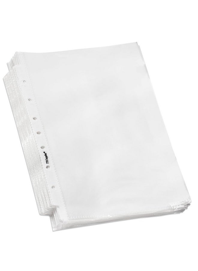 TYH Supplies - 100 Pack Mini Sheet Protectors For Binder | 5.5 X 8.5 Inch | Clear Glossy Standard 7 Hole Plastic Half Page Protectors For Home, Office, And School | Top Loader Plastic Sleeves - Image 1