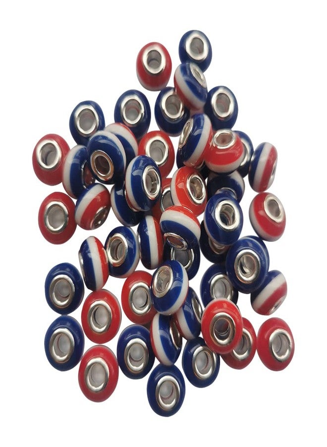 AMOBESTER Red, White, Blue Patriotic Large Hole Beads 4th of July Independence Day European Space Beads for DIY Jewery Making 50Psc - Image 1