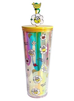 Miniso Daisy Minions Collection Double Wall Plastic Bottle with Straw (800mL)(Yellow) 