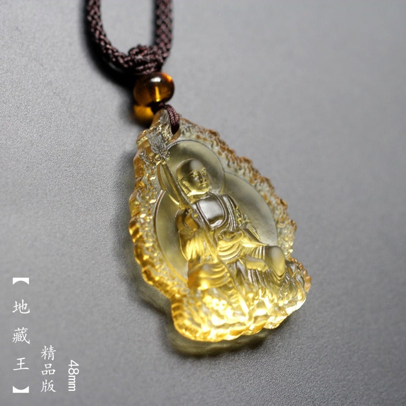 Handmade Liuli Glass Ksitigarbha Bodhisattva Pendant Necklace for Men & Women