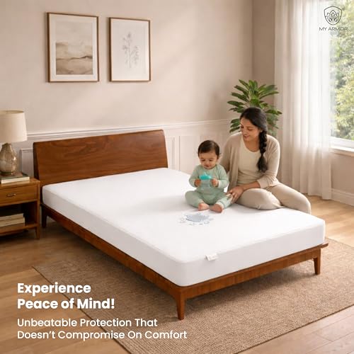 MY ARMOR Premium Ultra Soft Cotton Feel Mattress Protector Queen Size 78"x60", 6.5x5 feet, Double Bed Protector, Waterproof, Breathable, 2 Layer Protection, Hypoallergenic, Elastic Skirting - White - Image 3