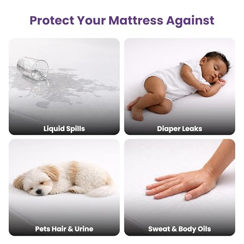 MY ARMOR Premium Ultra Soft Cotton Feel Mattress Protector Queen Size 78"x60", 6.5x5 feet, Double Bed Protector, Waterproof, Breathable, 2 Layer Protection, Hypoallergenic, Elastic Skirting - White - Image 5