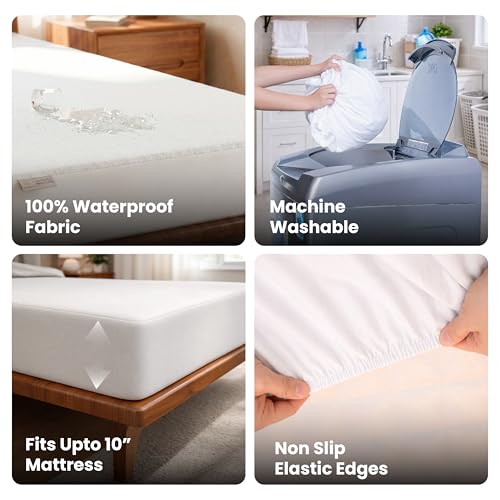 MY ARMOR Premium Ultra Soft Cotton Feel Mattress Protector Queen Size 78"x60", 6.5x5 feet, Double Bed Protector, Waterproof, Breathable, 2 Layer Protection, Hypoallergenic, Elastic Skirting - White - Image 4