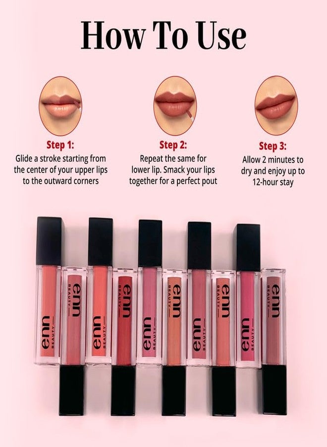 Enn Beauty Semi Matte Pink Liquid Lipstick, Long Lasting Waterproof Non Transfer Smudge Proof, Rose Tea - 1.5ml - Image 5