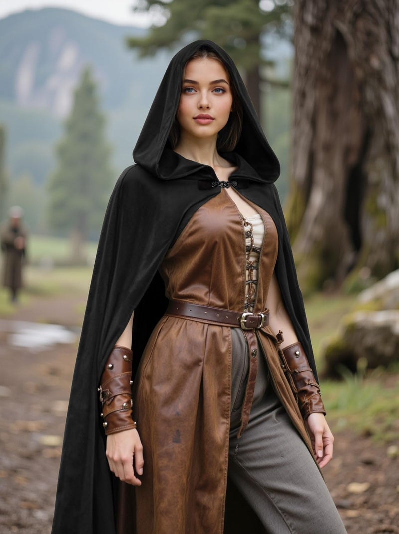 HOMELEX Renaissance Hooded Cloak Halloween Medieval Costume Cosplay Short Cape for Men and Women - Image 2