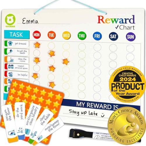 QUOKKA Magnetic Behavior Chore Chart for Kids at Home Gift Reward Visual Schedule Chart Dry and Erase Routine and Responsibility Use 48 Magnets 49 Stars from Toddlers to Teens