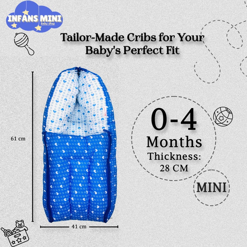 Infans Mini سرير أطفال إنفانس ميني مزخرف بقلب ميني 3 في 1 - حقيبة نوم مطبوعة للأطفال - سرير أطفال - سرير محمول للرضع للجنسين سهل الحمل، خفيف الوزن لحمل الأطفال حديثي الولادة من 0-4 أشهر (أزرق) - Image 2