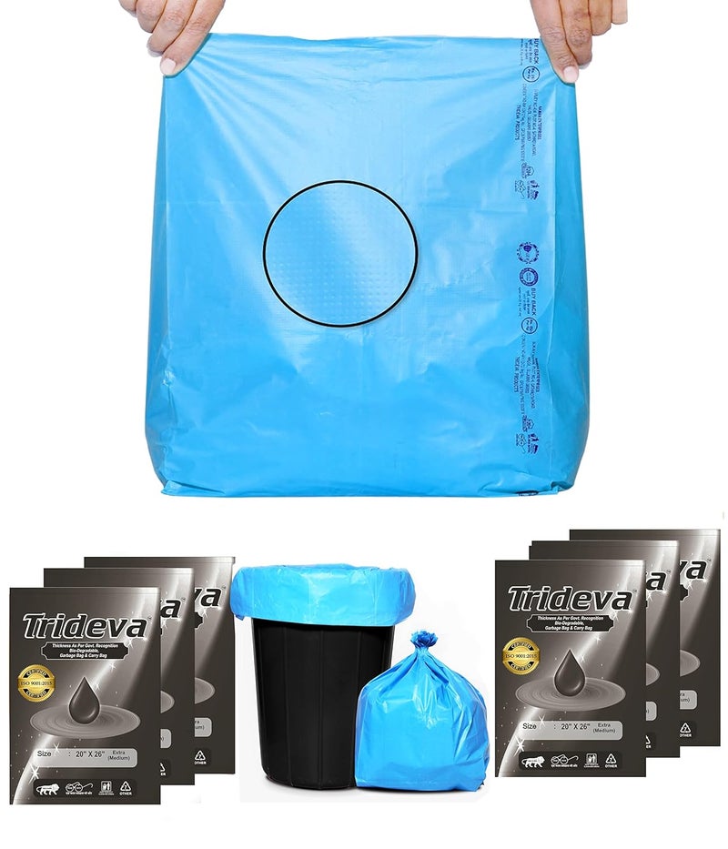 HEAVY DUTY ExtraMedium Size 20x26 Inch Pack of 6 Blue 10 Pcs in Each Pack 75 Micron Biodegradable Garbage Bag TrashDustbin Bags Weight 500 Gram for Each Pack - Image 1