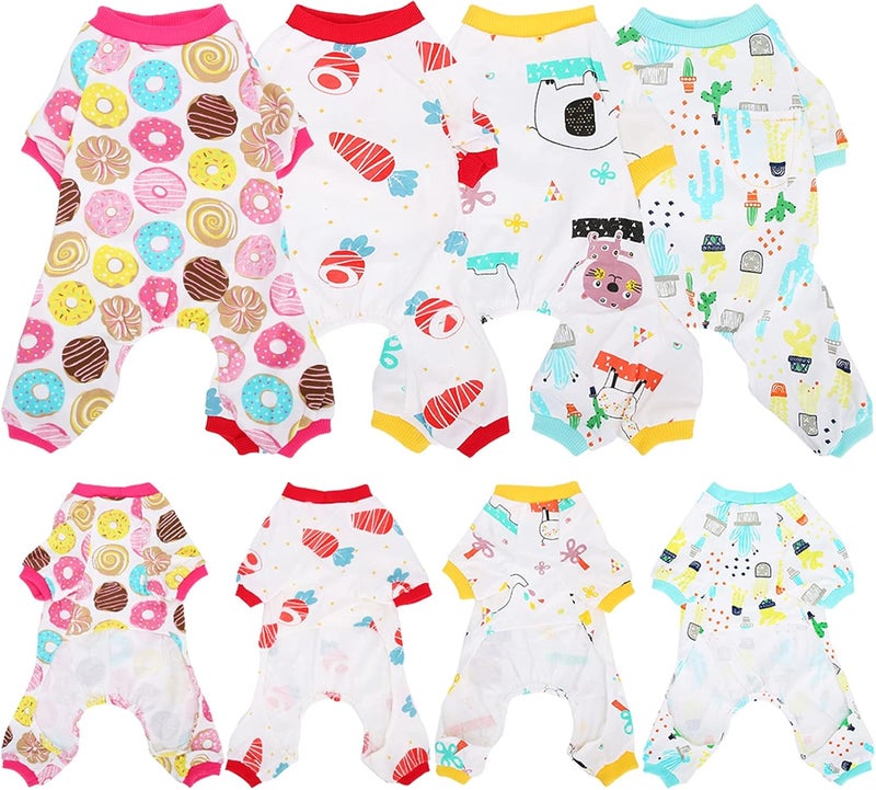 4Pcs Pet Dog Jumpsuit Soft Clothes, Cotton Dog Bodysuits Long Sleeve Shirt, Cute Outfits with Adorable Patterns, Stylish and Comfortable Pet Apparel for Small Medium Dog (M) - Image 3