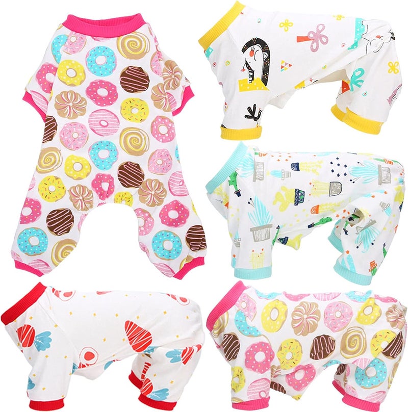 4Pcs Pet Dog Jumpsuit Soft Clothes, Cotton Dog Bodysuits Long Sleeve Shirt, Cute Outfits with Adorable Patterns, Stylish and Comfortable Pet Apparel for Small Medium Dog (M) - Image 2