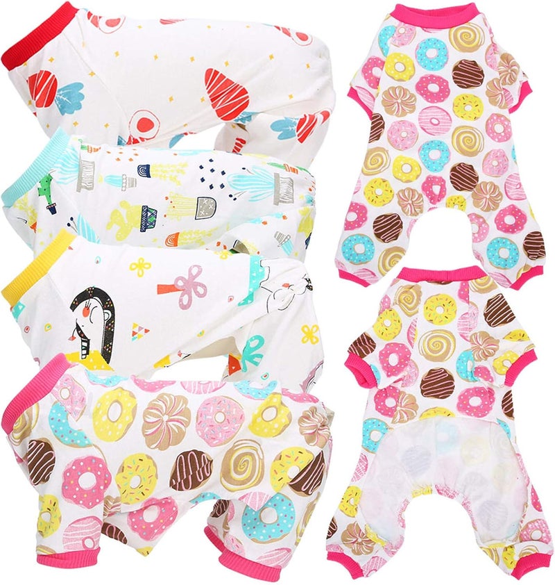 4Pcs Pet Dog Jumpsuit Soft Clothes, Cotton Dog Bodysuits Long Sleeve Shirt, Cute Outfits with Adorable Patterns, Stylish and Comfortable Pet Apparel for Small Medium Dog (M) - Image 1