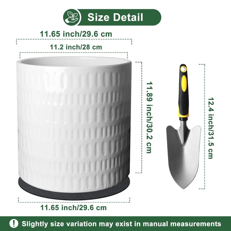 YUFDA 12 Inch Plant Pot,Ceramic Planter with Drainage,Large Planters for Indoor Plants,Indoor&Outdoor Plant pots,Ceramic Flower pots,Cylinder Flower Planter Pot(Pure White) - Image 2