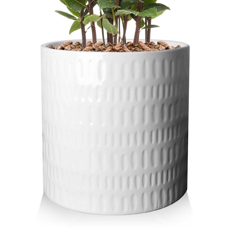 YUFDA 12 Inch Plant Pot,Ceramic Planter with Drainage,Large Planters for Indoor Plants,Indoor&Outdoor Plant pots,Ceramic Flower pots,Cylinder Flower Planter Pot(Pure White) - Image 1