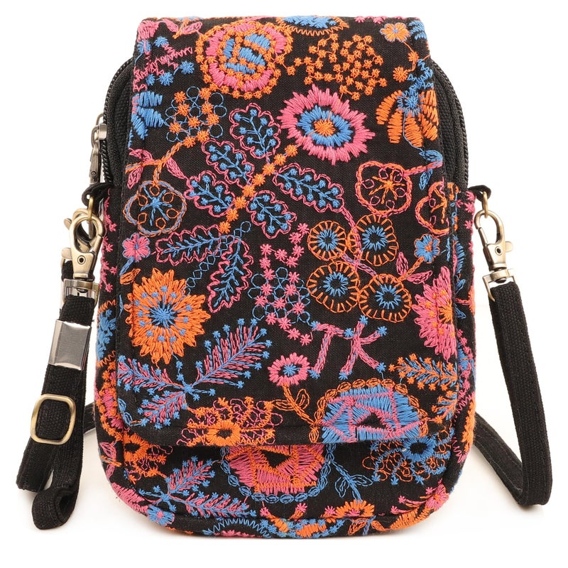 SILKAREA Small Crossbody Bags for Women Cell Phone Purse Canvas Embroidered FlowersTravel Handbag Shoulder Bag - Image 1