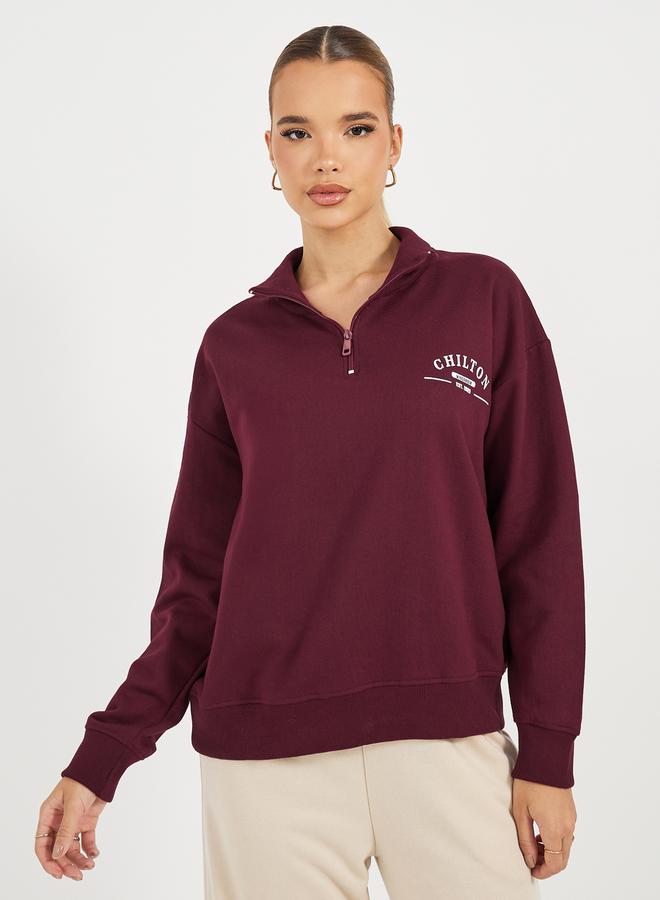 Styli Regular Fit Regular Length Half Zip Slogan Sweatshirt  - Image 1