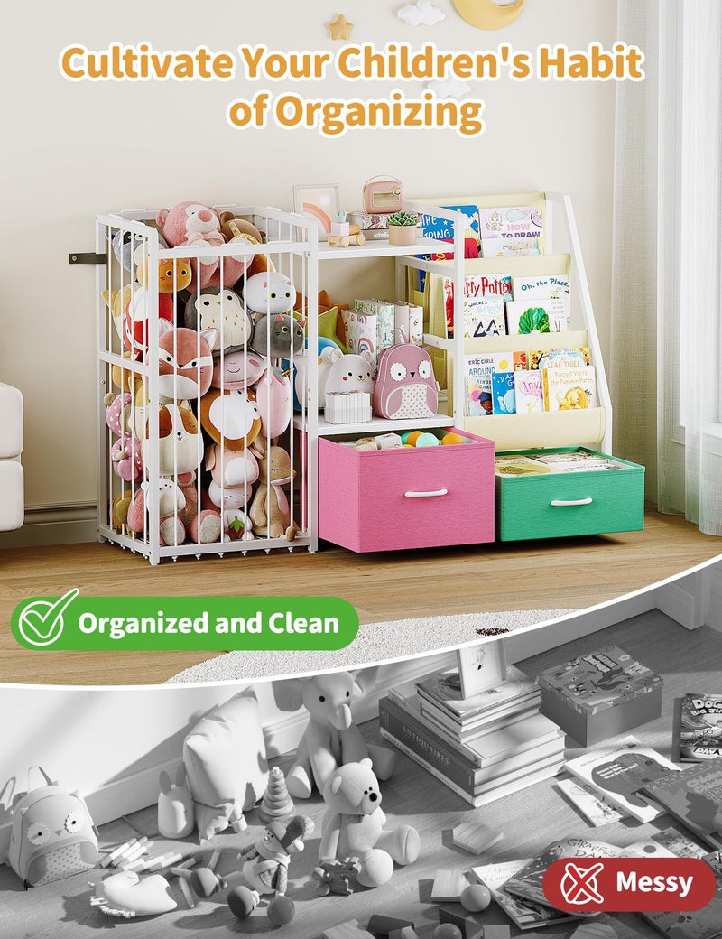Twinkoo Kids Bookshelf and Toy Storage, Large 3 Tier Book Shelf for Kids Rooms, Sling Baby Bookcase with Stuffed Animal Storage, Toddler Montessori Bookshelf for Nursery, Playroom (Pink+Green) - Image 5