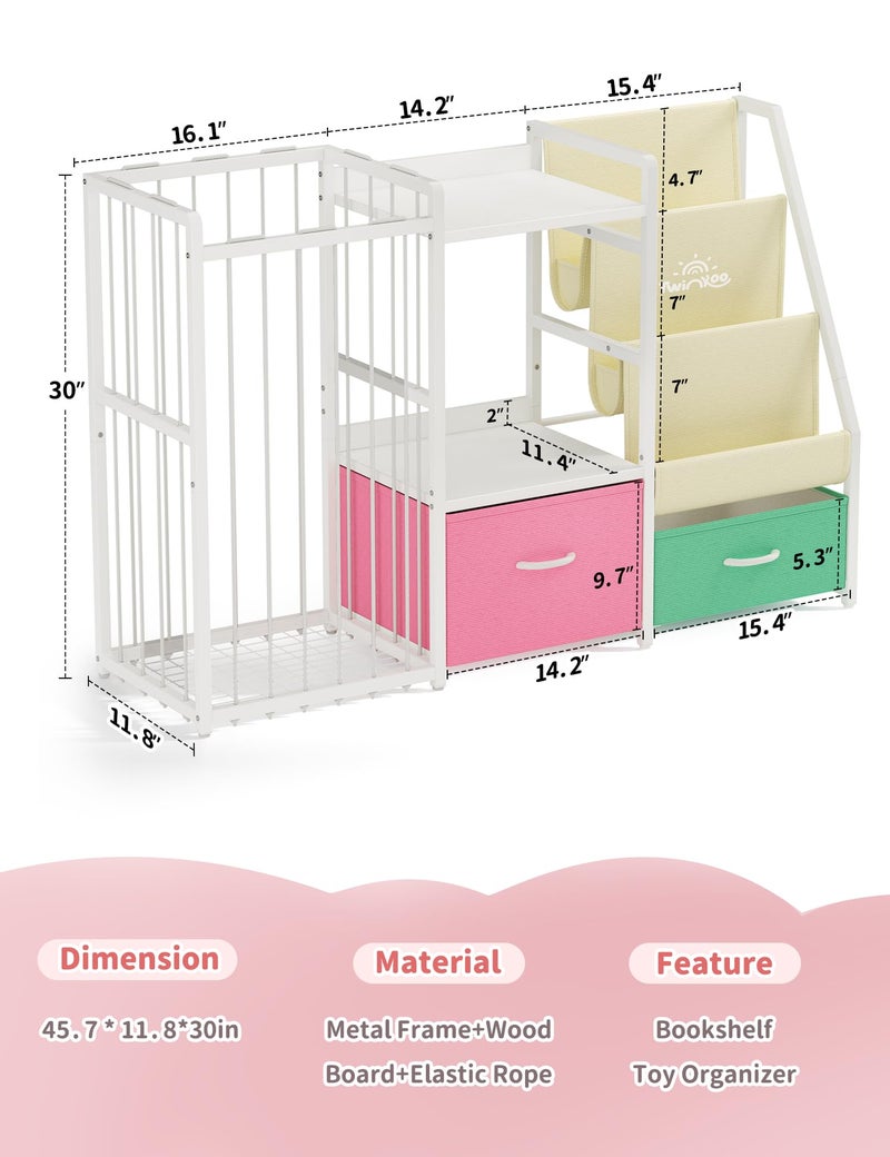 Twinkoo Kids Bookshelf and Toy Storage, Large 3 Tier Book Shelf for Kids Rooms, Sling Baby Bookcase with Stuffed Animal Storage, Toddler Montessori Bookshelf for Nursery, Playroom (Pink+Green) - Image 2