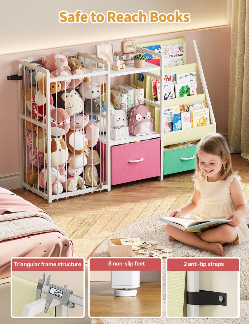 Twinkoo Kids Bookshelf and Toy Storage, Large 3 Tier Book Shelf for Kids Rooms, Sling Baby Bookcase with Stuffed Animal Storage, Toddler Montessori Bookshelf for Nursery, Playroom (Pink+Green) - Image 4