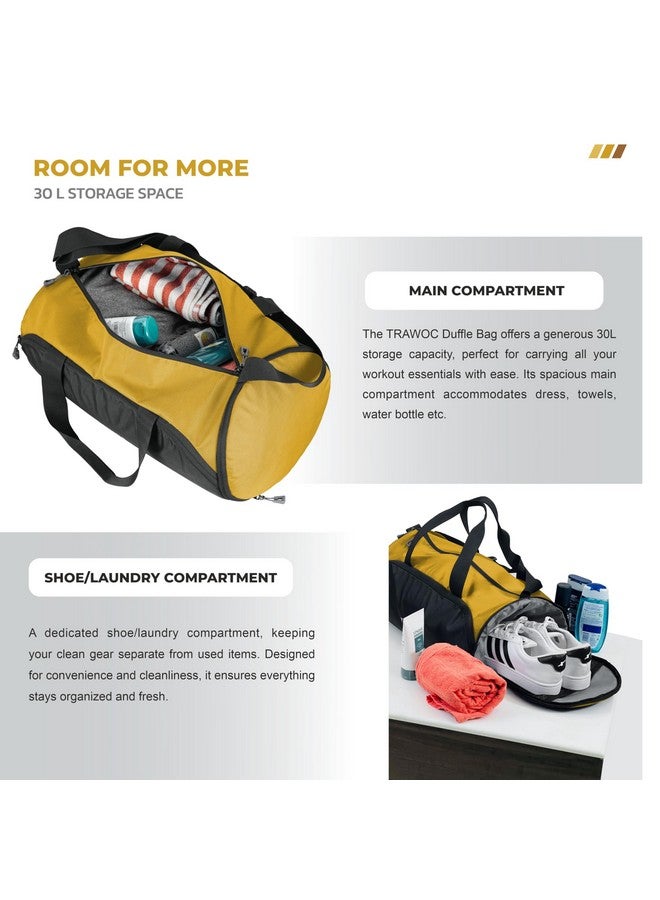 TRAWOC 30L Gym, Sports & Travel Duffle TMPB02, Unisex Duffel Bag with Shoe Compartment | 3-Year Warranty, Yellow - Image 4
