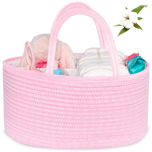 ABenkle Diaper Caddy Organizer Boho Rustic Cotton Rope Nursery Baby Basket Changing Table Organizer for Baby Diaper Storage and Baby Shower - Image 1
