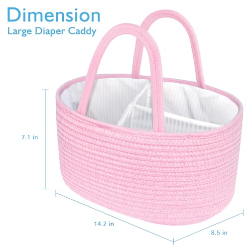 ABenkle Diaper Caddy Organizer Boho Rustic Cotton Rope Nursery Baby Basket Changing Table Organizer for Baby Diaper Storage and Baby Shower - Image 3