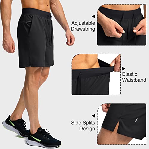 Soothfeel Men's Running Shorts with Zipper Pockets 7 Inch Lightweight Quick Dry Gym Athletic Workout Shorts for Men (Black, XL) - Image 5