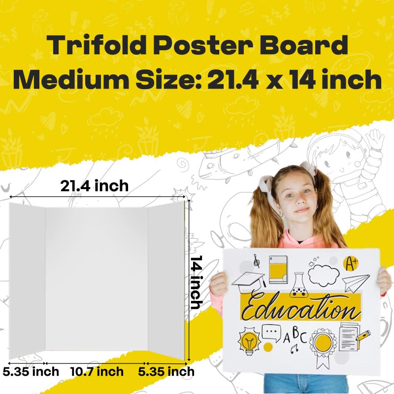 ISAIDNO 4 Pcs Small Trifold Poster Board, 21.4" x 14" Presentation Board, with Double Sided Tapes and Cardboard, White Corrugated Project Boards/Display Board for School Project/Science Fair Display Boards - Image 3