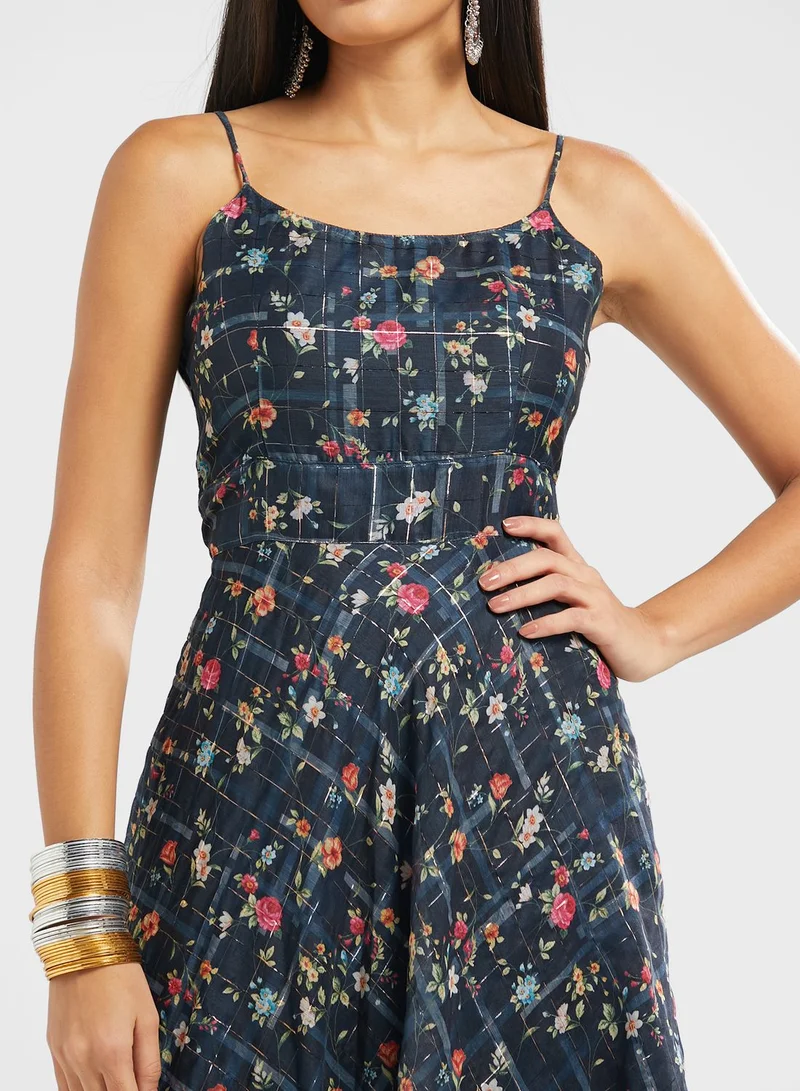 INDDUS Floral Print Anarkali Kurti With Dupatta