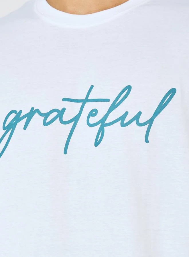 Styli Oversized Grateful Text Print T-Shirt