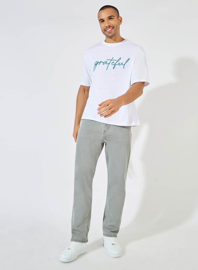 Styli Oversized Grateful Text Print T-Shirt  - Image 2