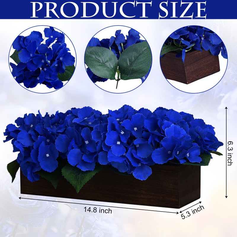 Scawim Flower Table Centerpiece  Artificial Hydrangea Arrangements Centerpieces Fake Flowers Decor Wood Tray With Faux Flower Wedding Bouquets Room Kitchen Farmhouse Indoor Office Partyy(Royal Blue) - Image 2