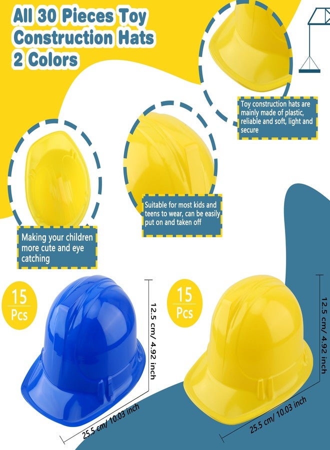 Cotiny قبعات بناء لعبة من كوتيني، 30 قطعة، قبعات بلاستيكية صفراء وزرقاء لعمال البناء، قبعات حفلات للأولاد والبنات، لوازم حفلات البناء - Image 2