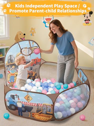 ZimiTeda Excavator Kids Ball Pit for Toddler with Basketball Hoop Foldable PopUp Baby Ball Pool for Girls Boys Indoor Outdoor Game 4724120cm Wide Plyahouse Tent Balls NOT Included - Image 5