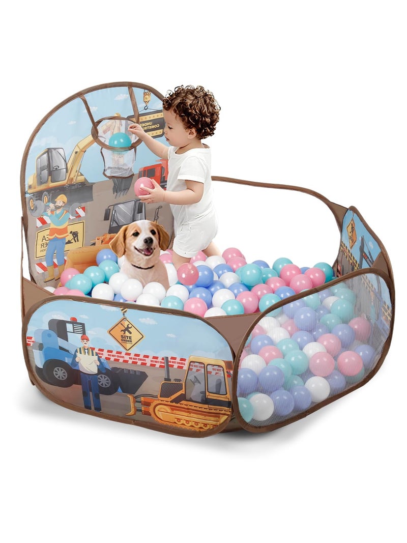 ZimiTeda Excavator Kids Ball Pit for Toddler with Basketball Hoop Foldable PopUp Baby Ball Pool for Girls Boys Indoor Outdoor Game 4724120cm Wide Plyahouse Tent Balls NOT Included - Image 3