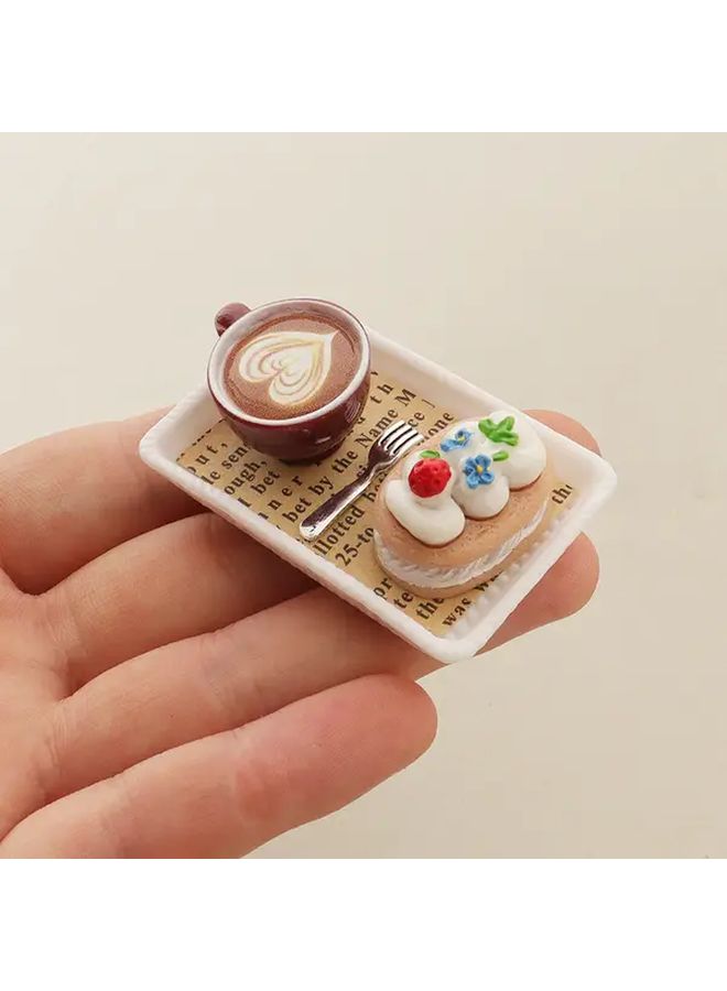 Chocolate Miniature Coffee Dessert Set with Tiny Trays Realistic Dollhouse Accessories - Image 1